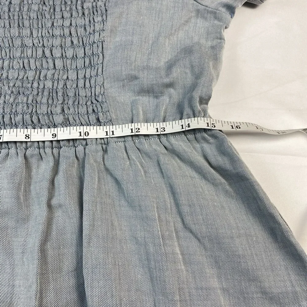 Who What Wear Women's Dress Small Chambray Twill Puff Sleeve Mini Ruffle Hem NWT